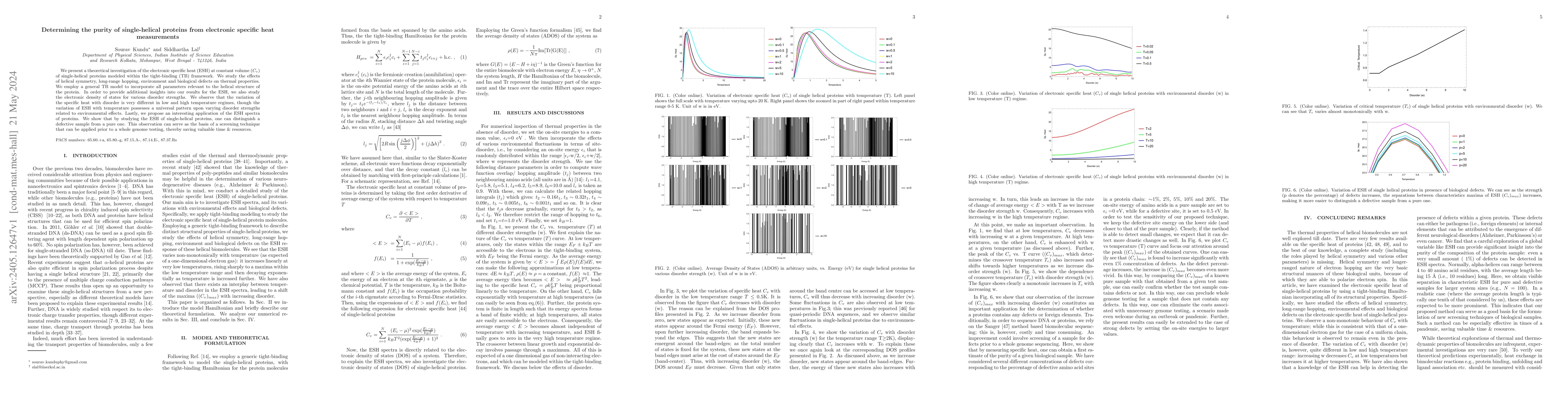 Thumbnail for Determining the purity of single-helical proteins from electronic
  specific heat measurements