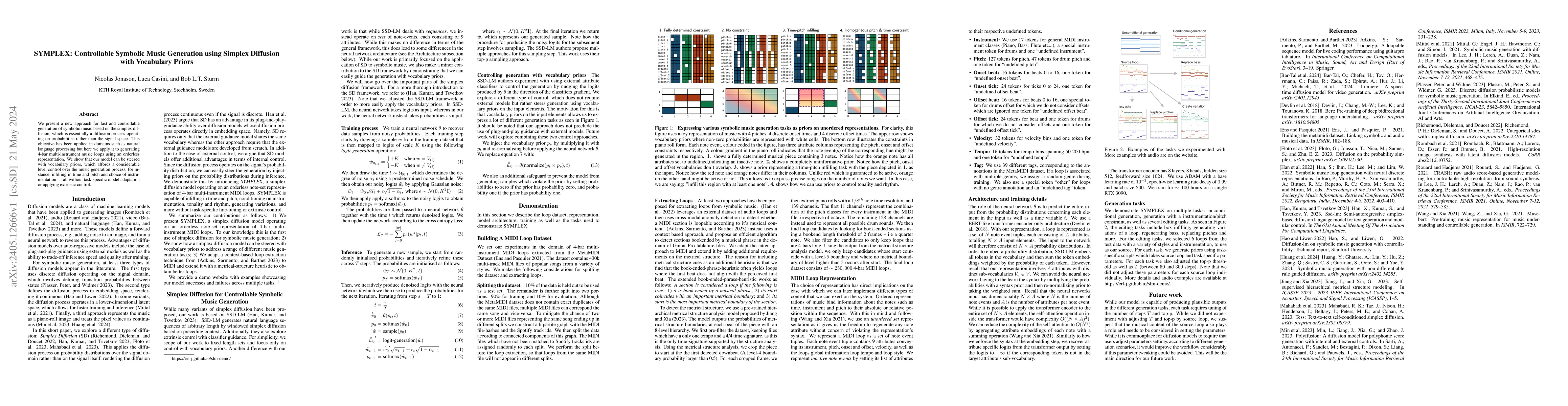 Thumbnail for SYMPLEX: Controllable Symbolic Music Generation using Simplex Diffusion
  with Vocabulary Priors
