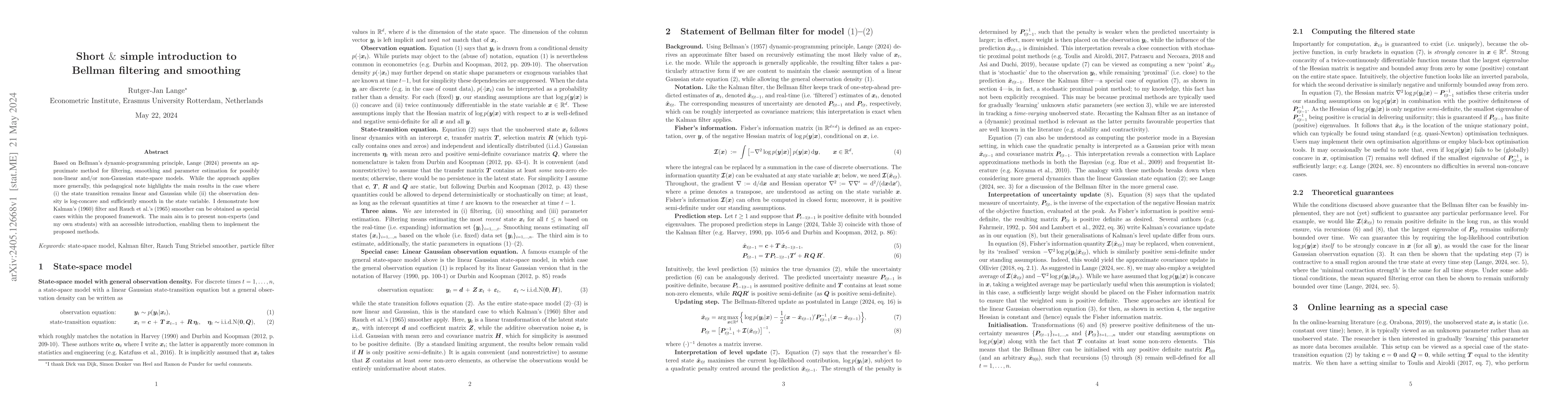 Thumbnail for Short and simple introduction to Bellman filtering and smoothing