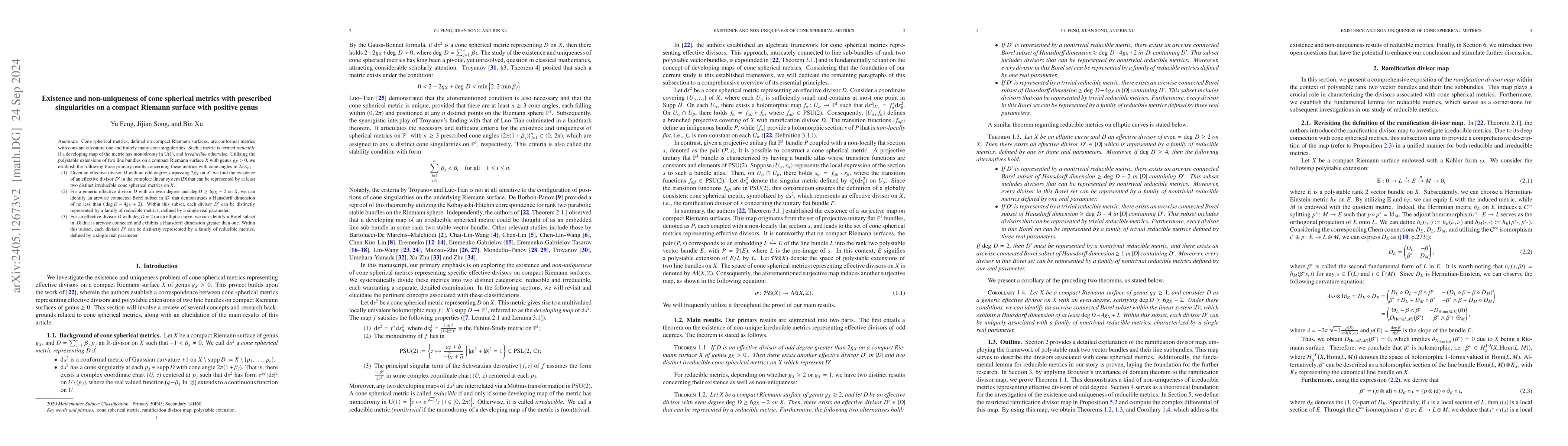 Thumbnail for Existence and non-uniqueness of cone spherical metrics with prescribed
  singularities on a compact Riemann surface with positive genus