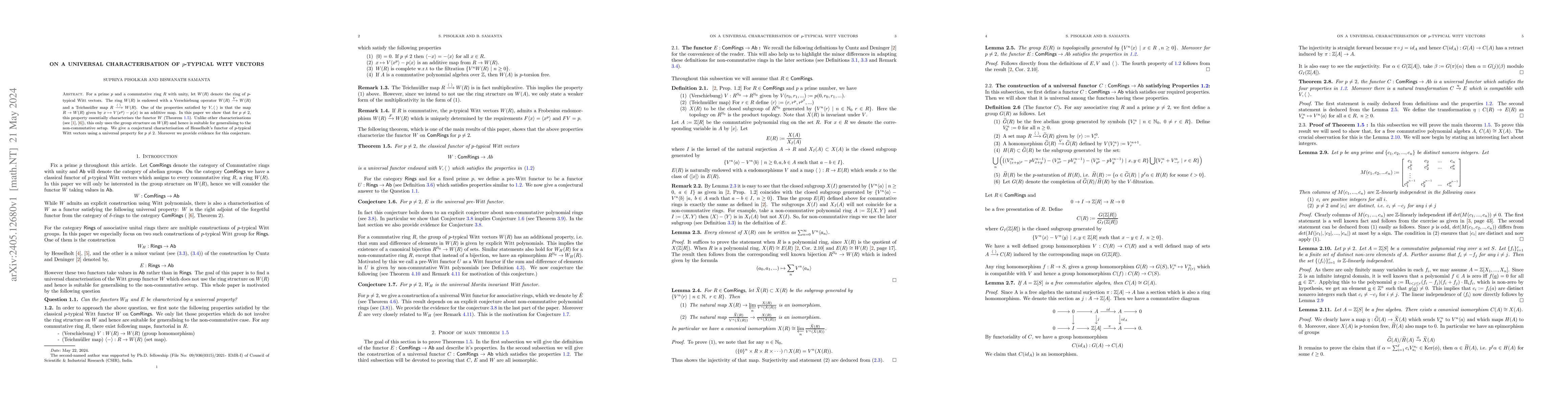 Thumbnail for On a universal characterisation of $p$-typical Witt vectors