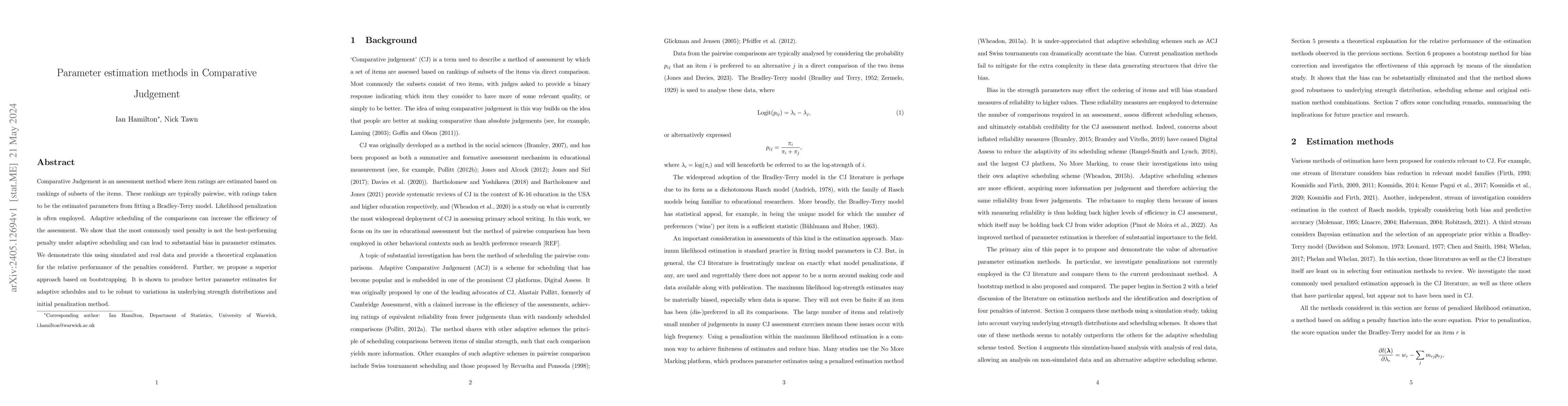 Thumbnail for Parameter estimation in Comparative Judgement