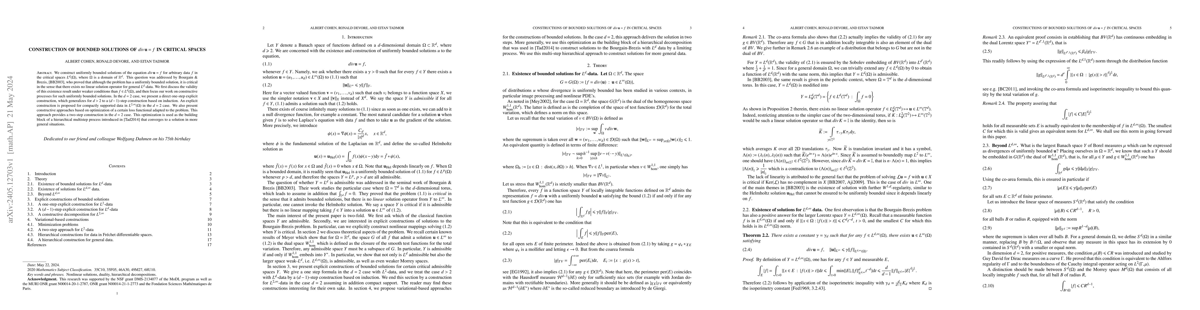 Thumbnail for Constructions of bounded solutions of $div\, {\mathbf u}=f$ in critical
  spaces