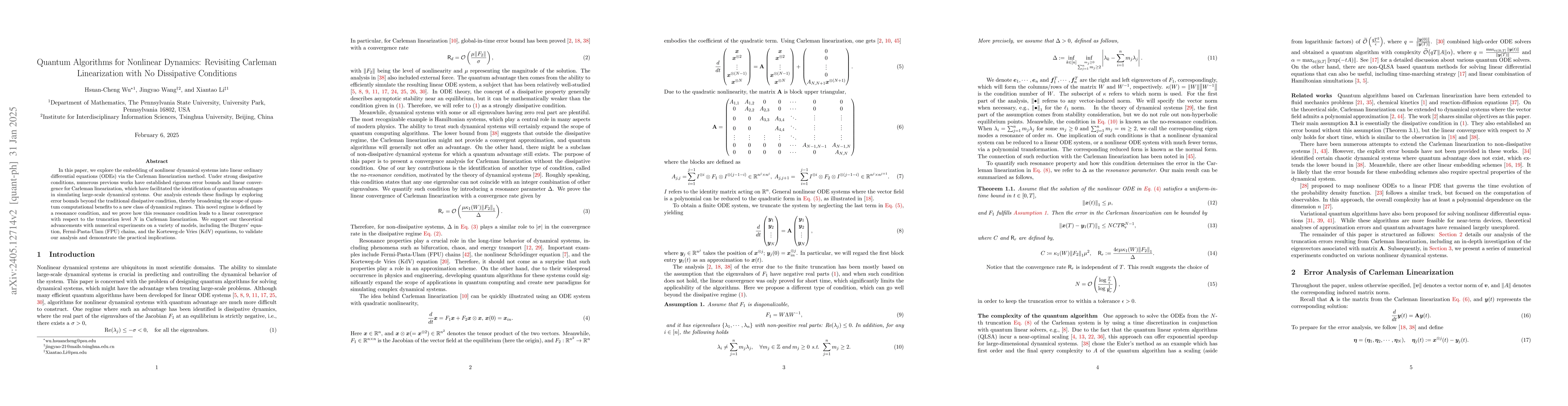 Thumbnail for Quantum Algorithms for Nonlinear Dynamics: Revisiting Carleman
  Linearization with No Dissipative Conditions