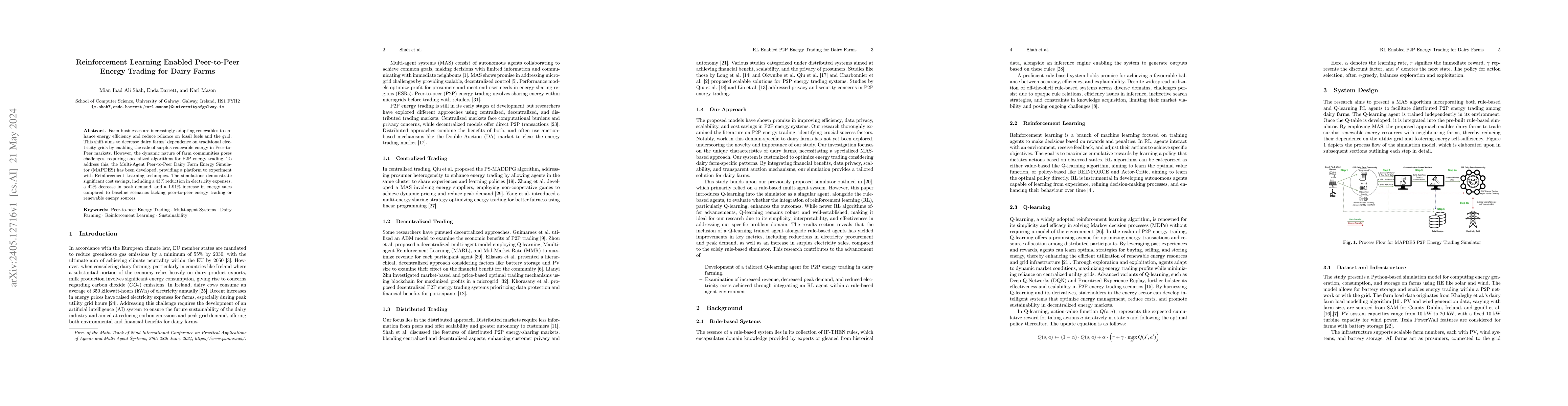 Thumbnail for Reinforcement Learning Enabled Peer-to-Peer Energy Trading for Dairy
  Farms