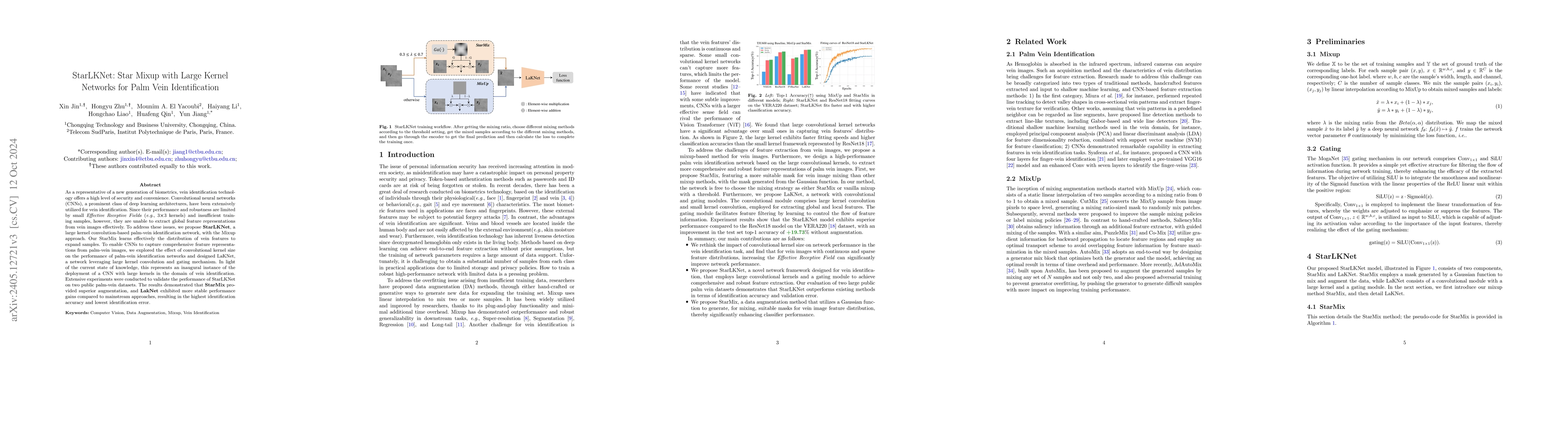 Thumbnail for StarLKNet: Star Mixup with Large Kernel Networks for Palm Vein
  Identification