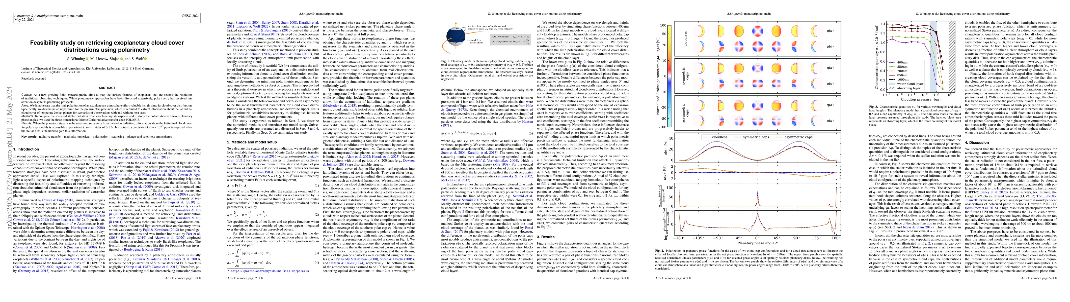 Thumbnail for Feasibility study on retrieving exoplanetary cloud cover distributions
  using polarimetry