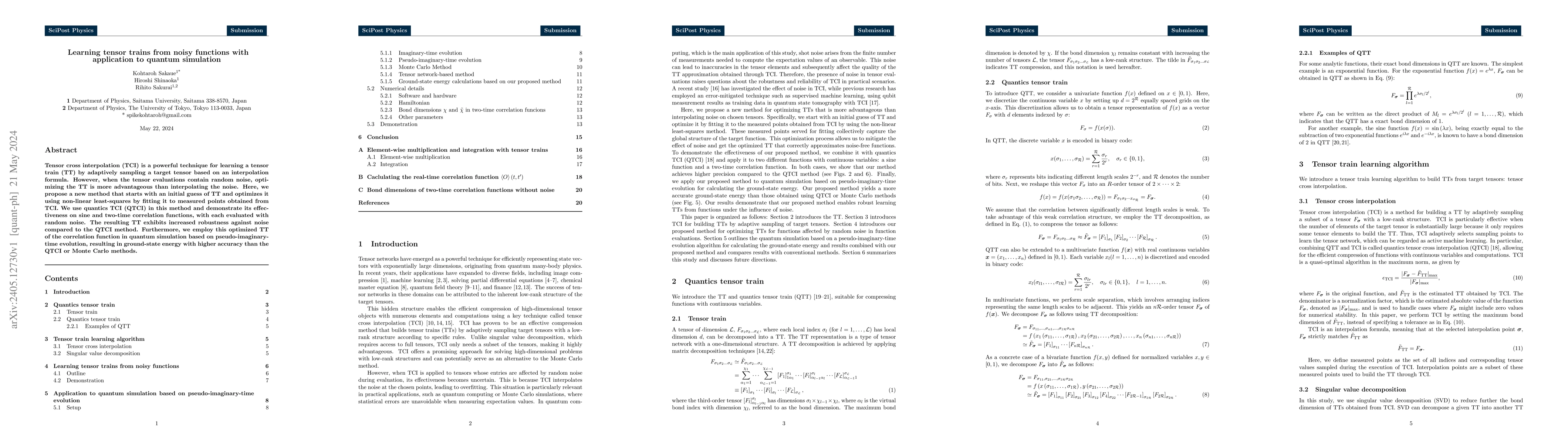 Thumbnail for Learning tensor trains from noisy functions with application to quantum
  simulation