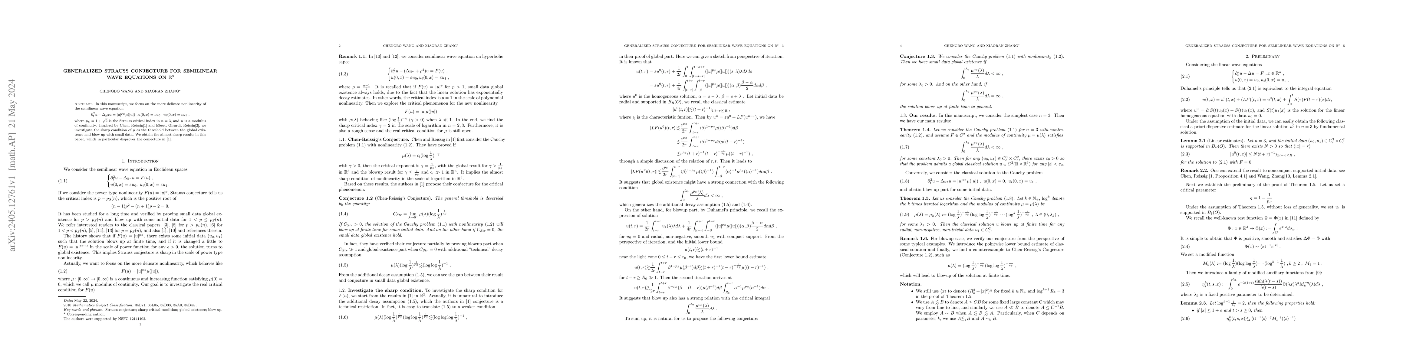 Thumbnail for Generalized Strauss conjecture for semilinear wave equations on
  $\mathbb{R}^3$