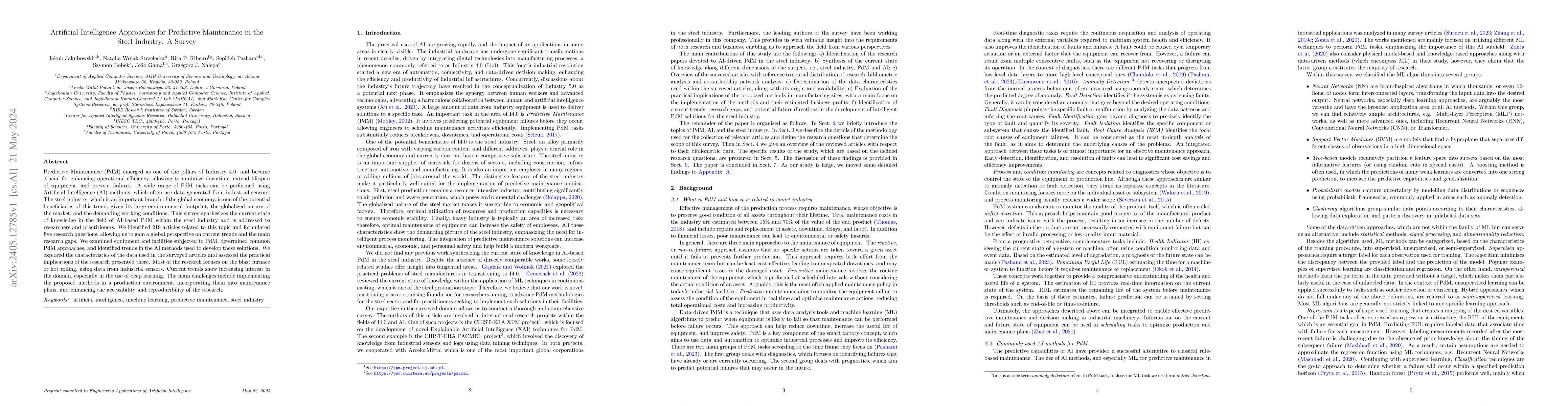 Thumbnail for Artificial Intelligence Approaches for Predictive Maintenance in the
  Steel Industry: A Survey