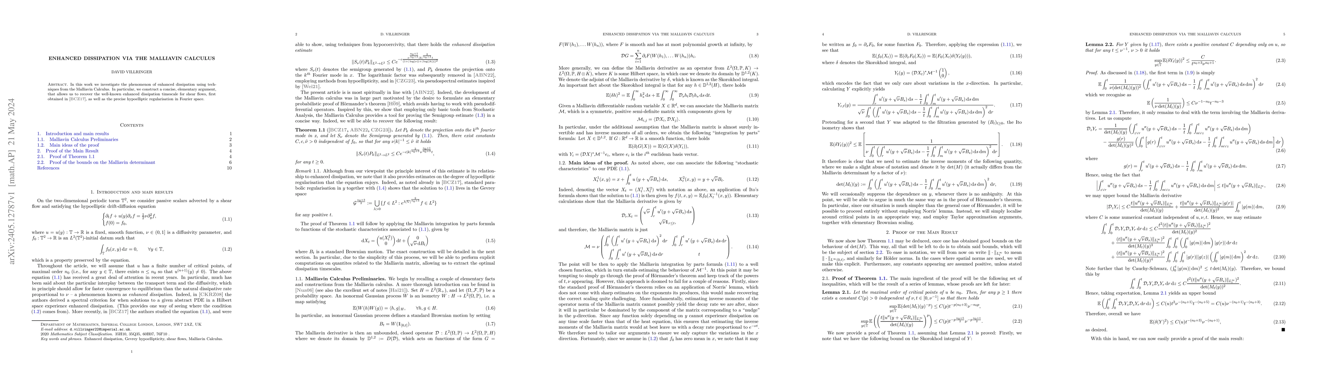 Thumbnail for Enhanced Dissipation via the Malliavin Calculus