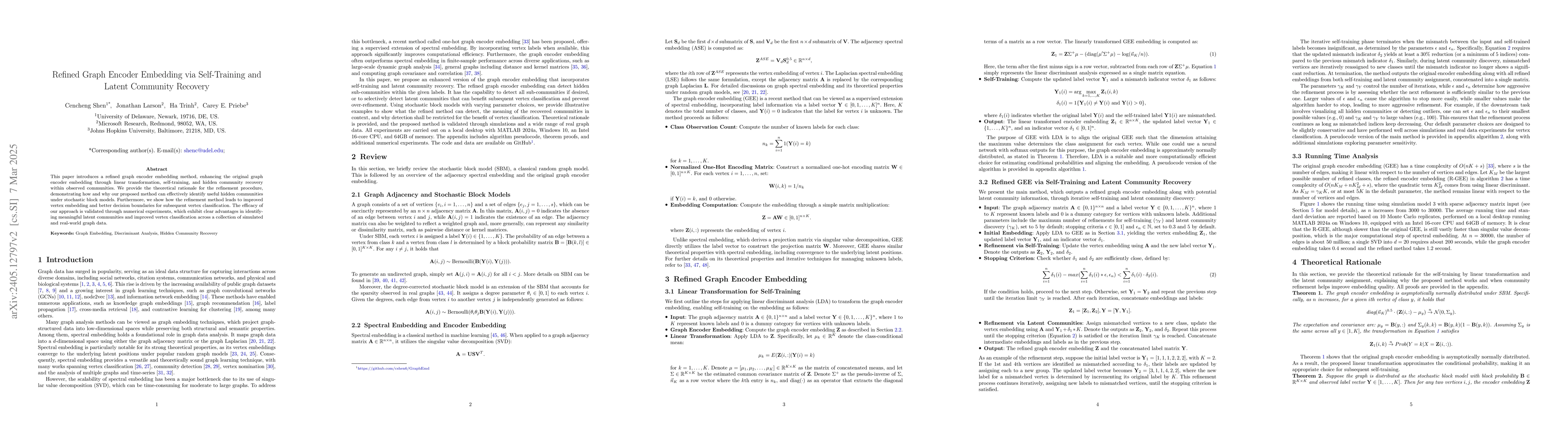 Thumbnail for Refined Graph Encoder Embedding via Self-Training and Latent Community
  Recovery