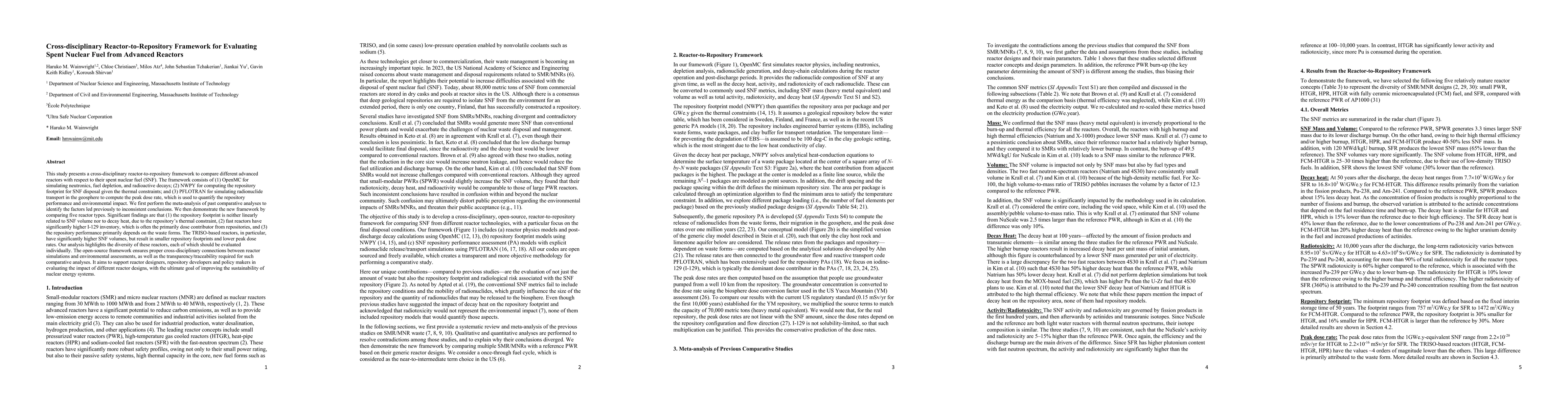 Thumbnail for Cross-disciplinary Reactor-to-Repository Framework for Evaluating Spent
  Nuclear Fuel from Advanced Reactors
