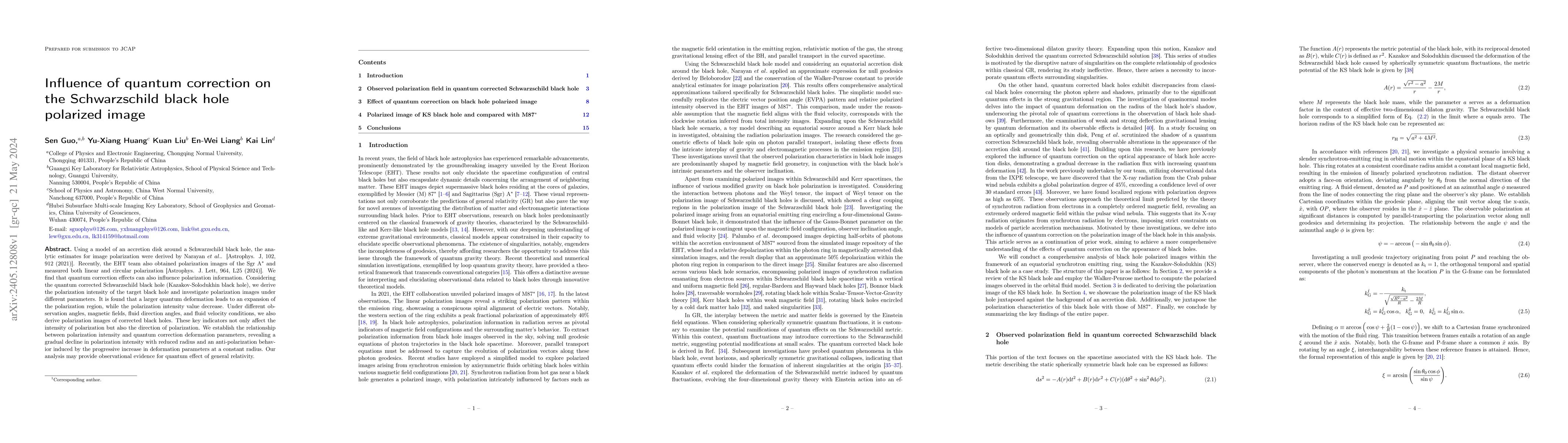 Thumbnail for Influence of quantum correction on the Schwarzschild black hole
  polarized image