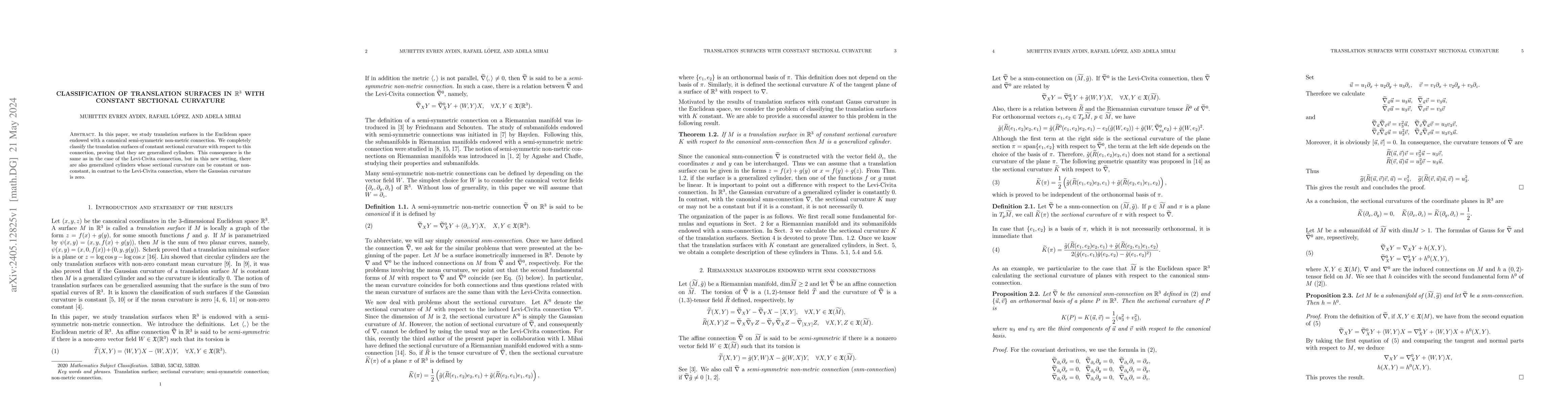 Thumbnail for Classification of translation surfaces in $\mathbb{R}^3$ with constant
  sectional curvature