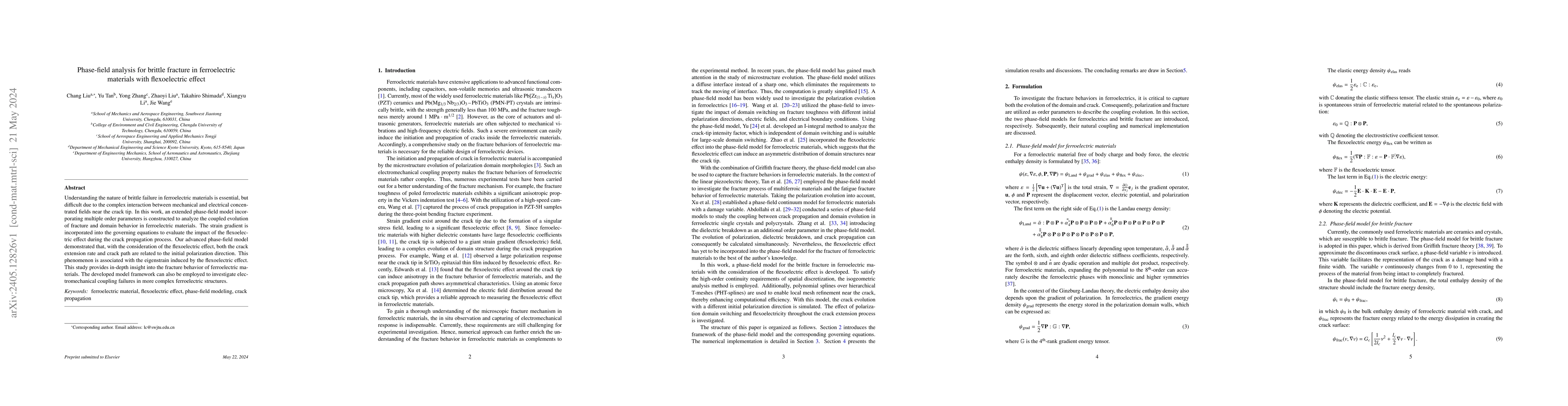 Thumbnail for Phase-field analysis for brittle fracture in ferroelectric materials
  with flexoelectric effect