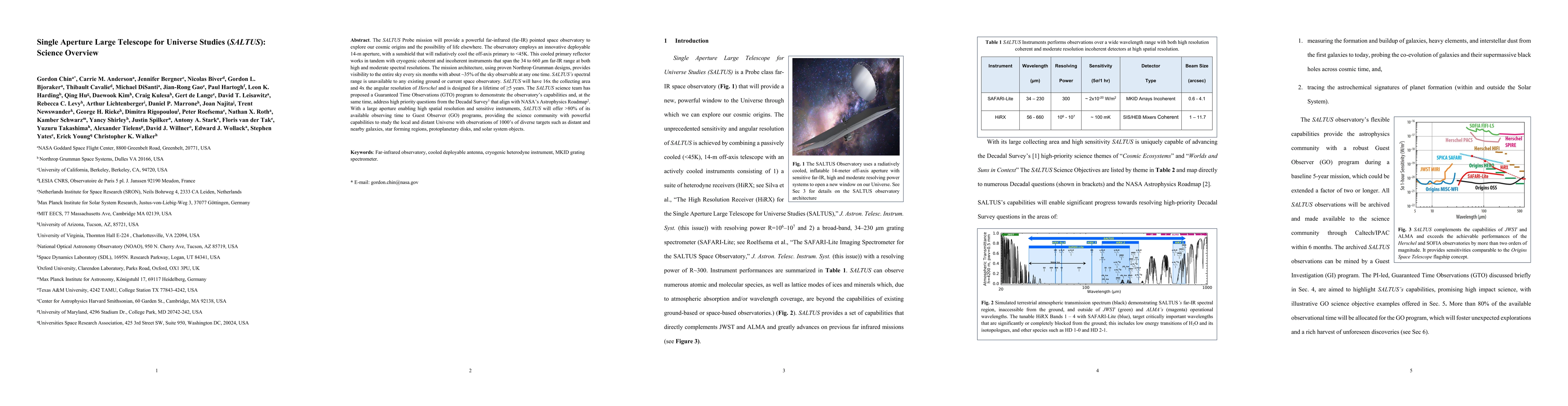 Thumbnail for Single Aperture Large Telescope for Universe Studies (SALTUS): Science
  Overview