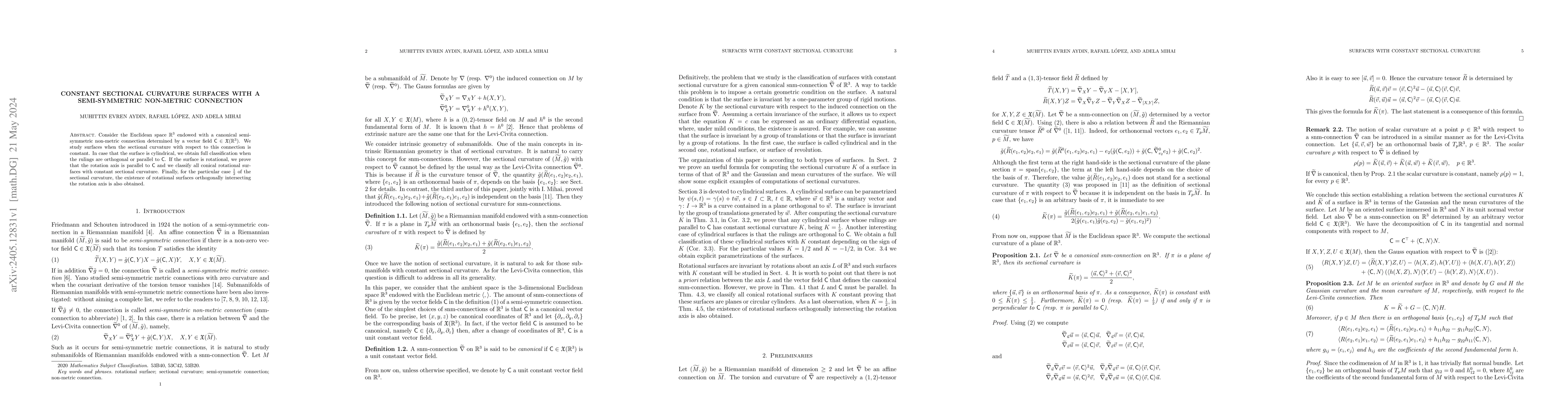 Thumbnail for Constant sectional curvature surfaces with a semi-symmetric non-metric
  connection
