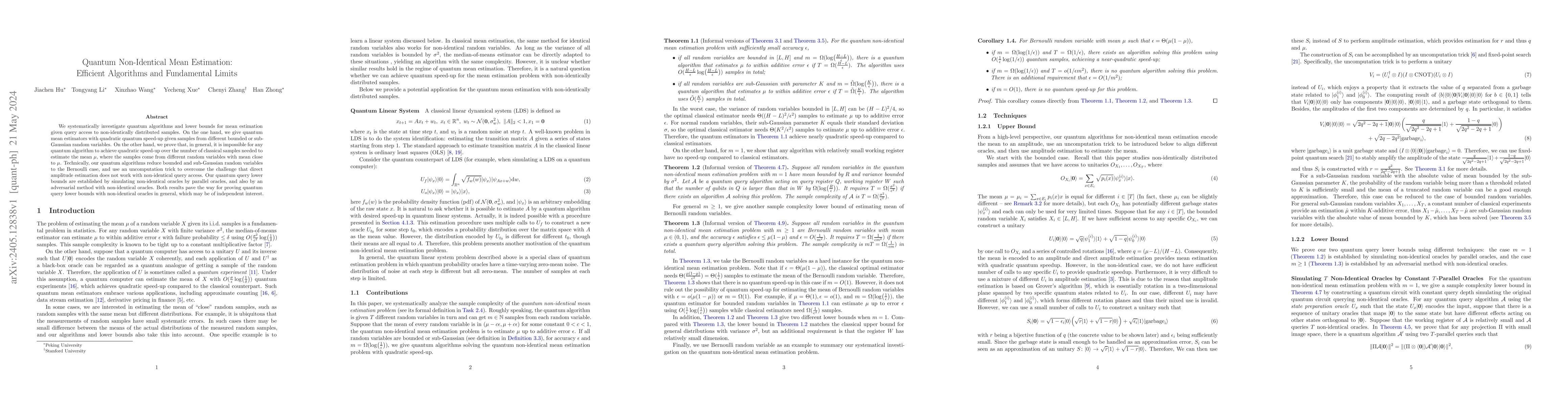 Thumbnail for Quantum Non-Identical Mean Estimation: Efficient Algorithms and
  Fundamental Limits