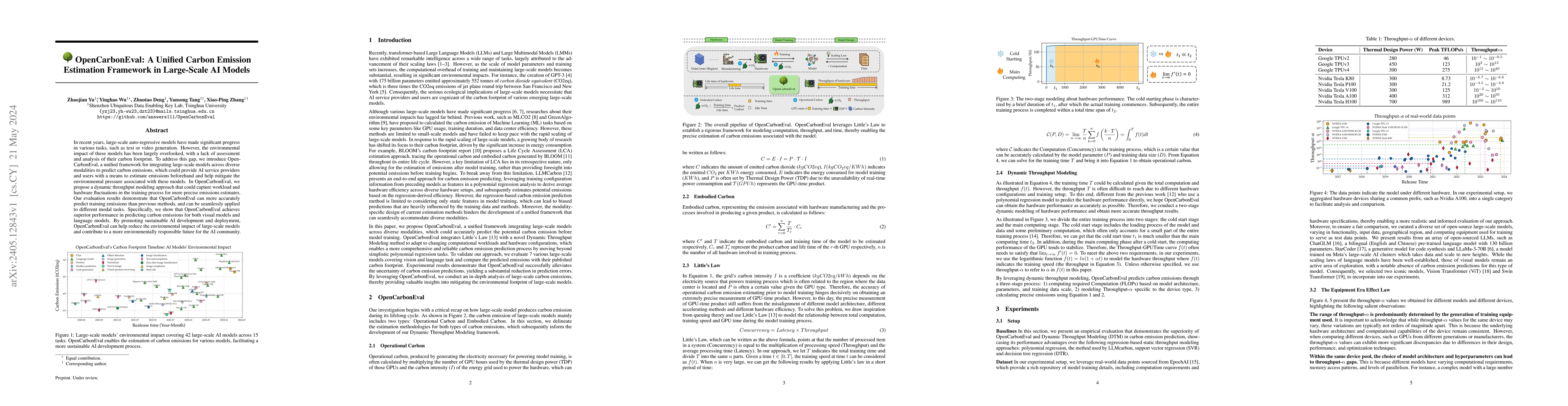 Thumbnail for OpenCarbonEval: A Unified Carbon Emission Estimation Framework in
  Large-Scale AI Models