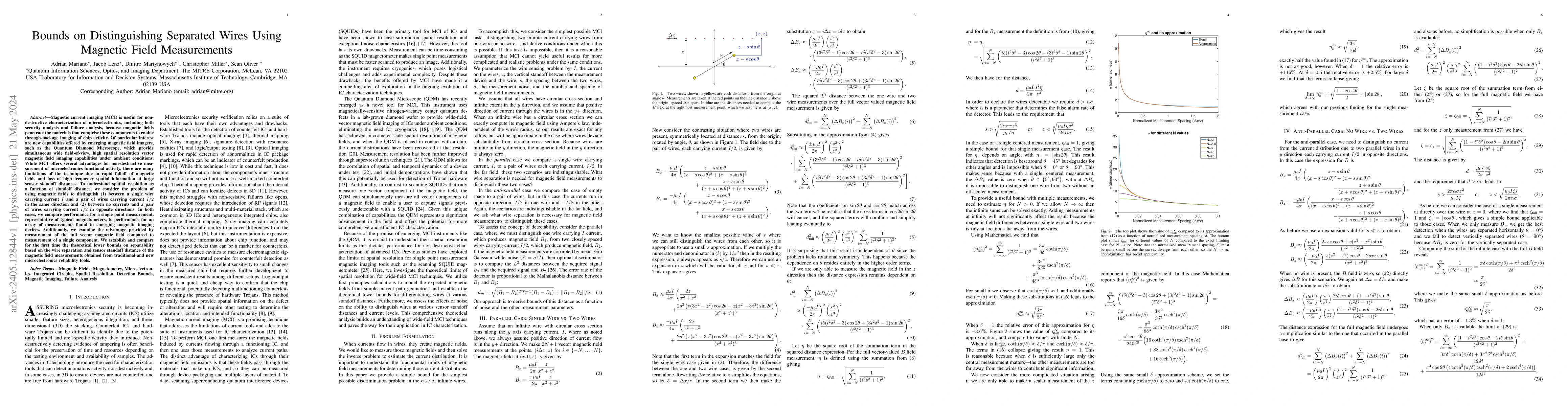 Thumbnail for Bounds on Distinguishing Separated Wires Using Magnetic Field
  Measurements