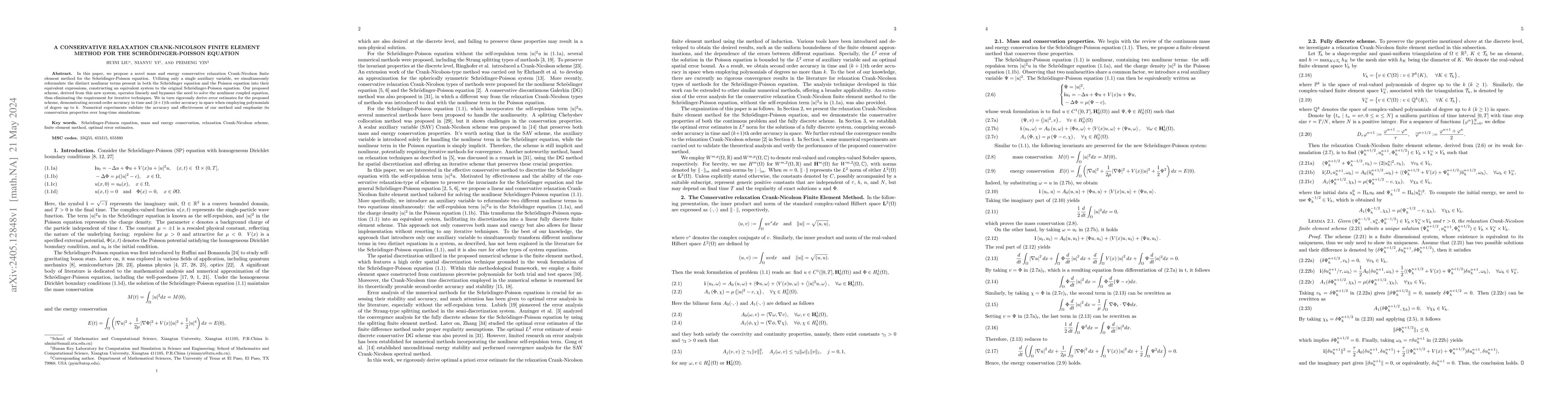 Thumbnail for A conservative relaxation Crank-Nicolson finite element method for the
  Schr\"{o}dinger-Poisson equation