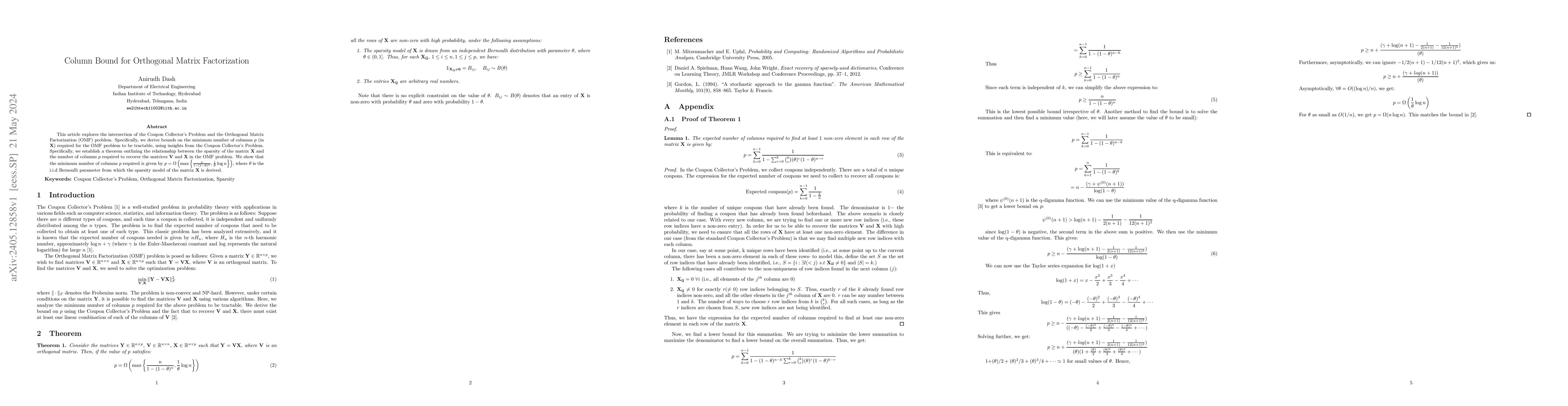 Thumbnail for Column Bound for Orthogonal Matrix Factorization