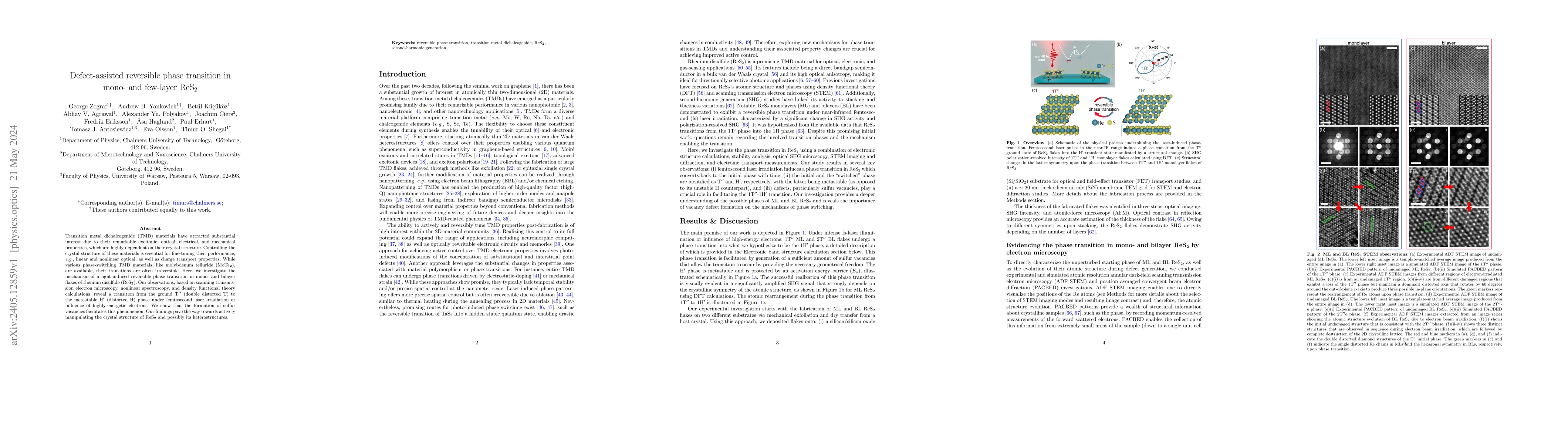 Thumbnail for Defect-assisted reversible phase transition in mono- and few-layer
  ReS$_2$