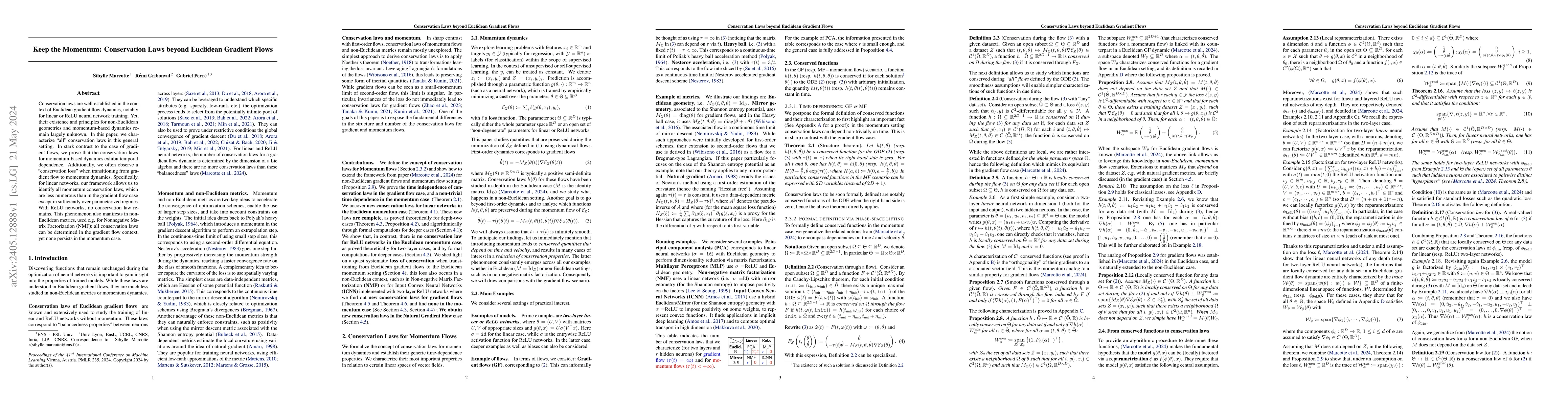Thumbnail for Keep the Momentum: Conservation Laws beyond Euclidean Gradient Flows