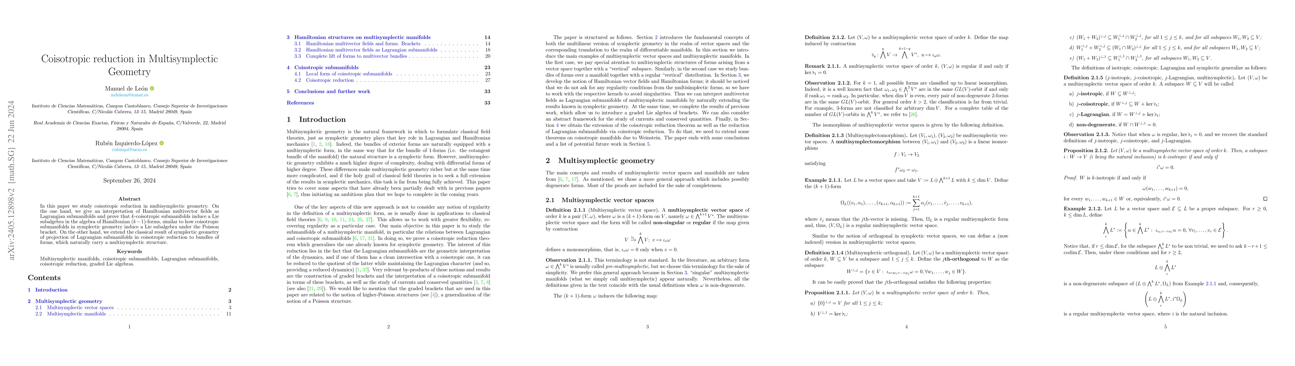 Thumbnail for Coisotropic reduction in Multisymplectic Geometry