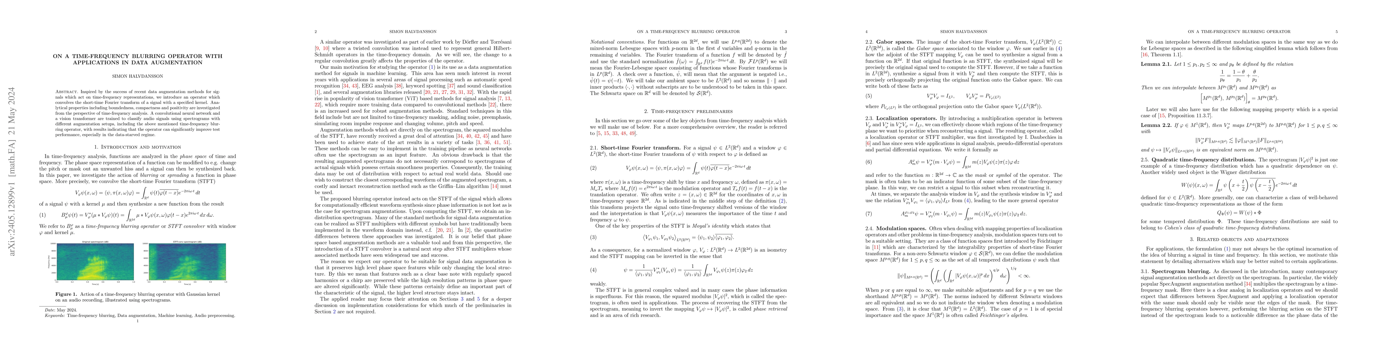 Thumbnail for On a time-frequency blurring operator with applications in data
  augmentation