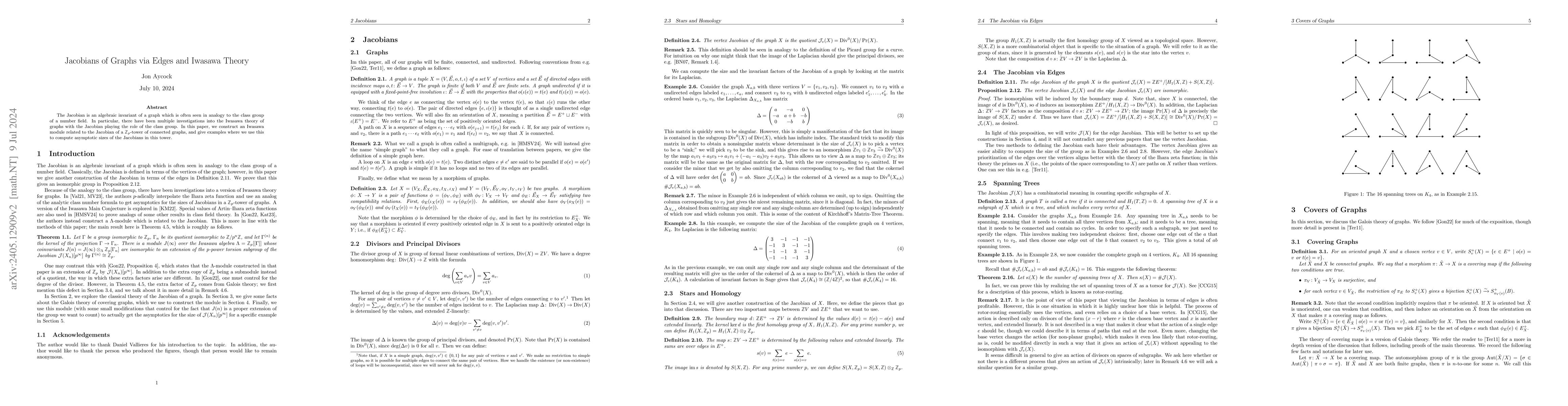 Thumbnail for Jacobians of Graphs via Edges and Iwasawa Theory