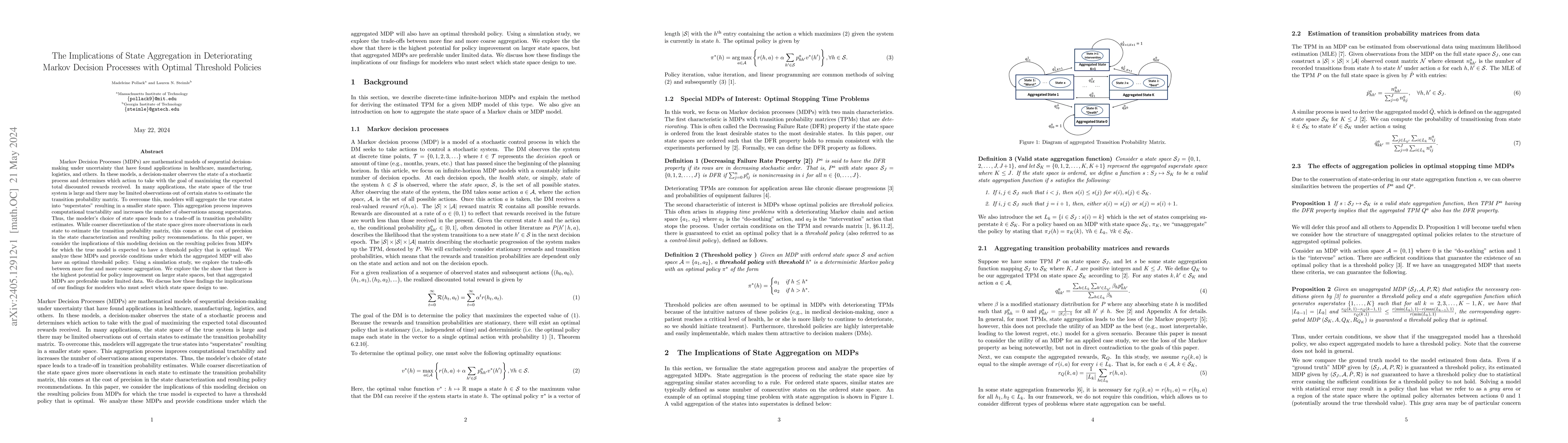 Thumbnail for The implications of state aggregation in deteriorating Markov Decision
  Processes with optimal threshold policies