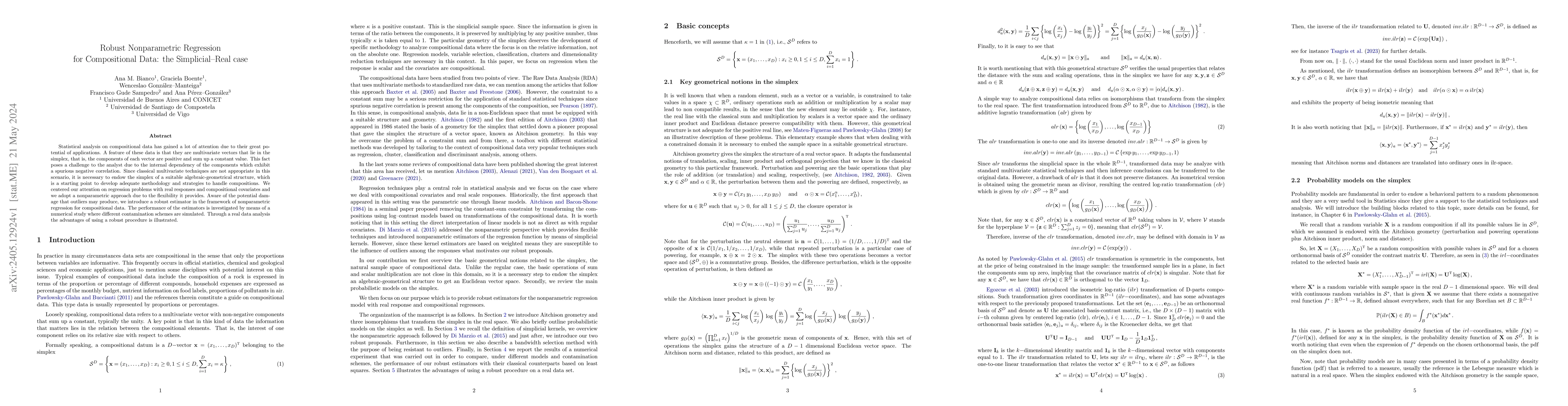 Thumbnail for Robust Nonparametric Regression for Compositional Data: the
  Simplicial--Real case