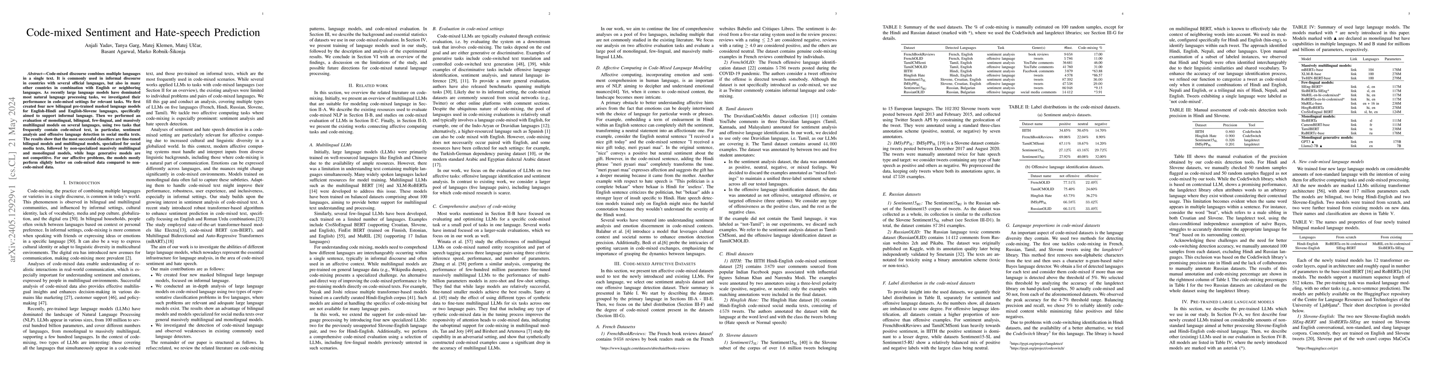 Thumbnail for Code-mixed Sentiment and Hate-speech Prediction