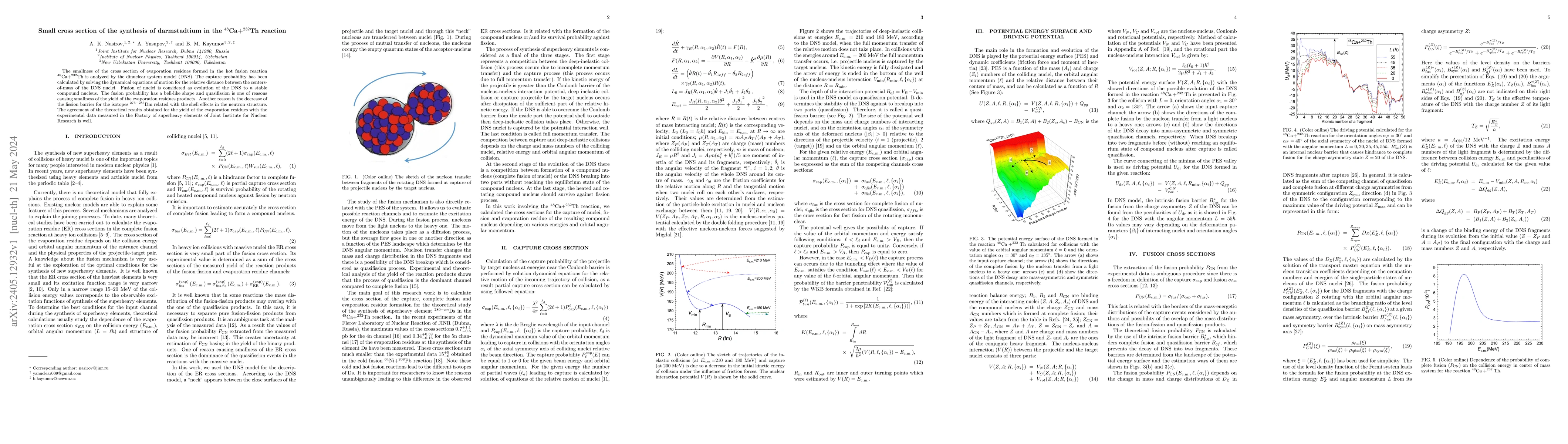Thumbnail for Small cross section of the synthesis of darmstadtium in the
  $^{48}$Ca+$^{232}$Th reaction