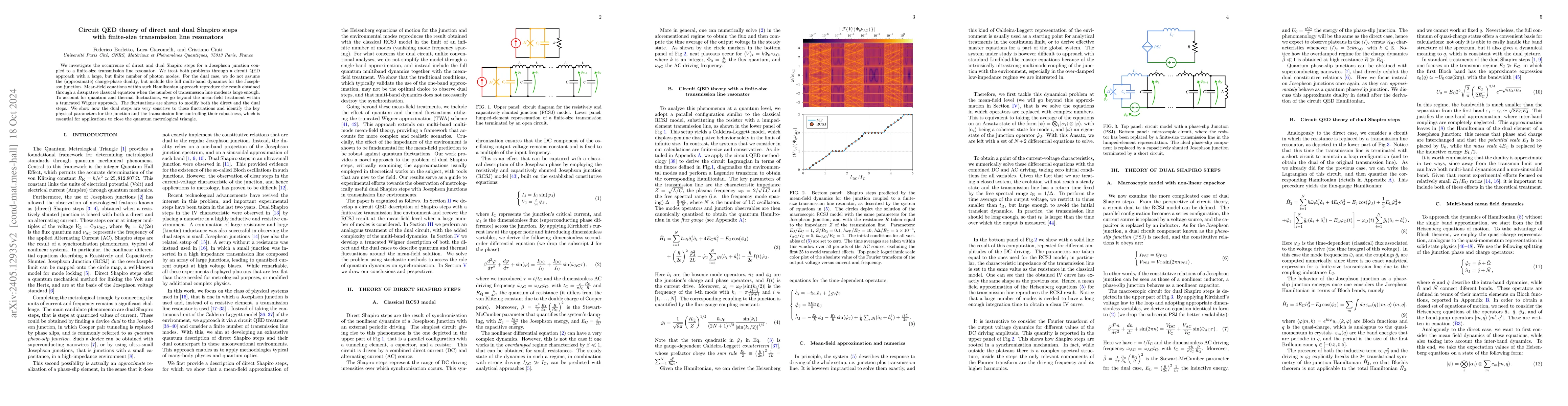 Thumbnail for Circuit QED theory of direct and dual Shapiro steps with finite-size
  transmission line resonators