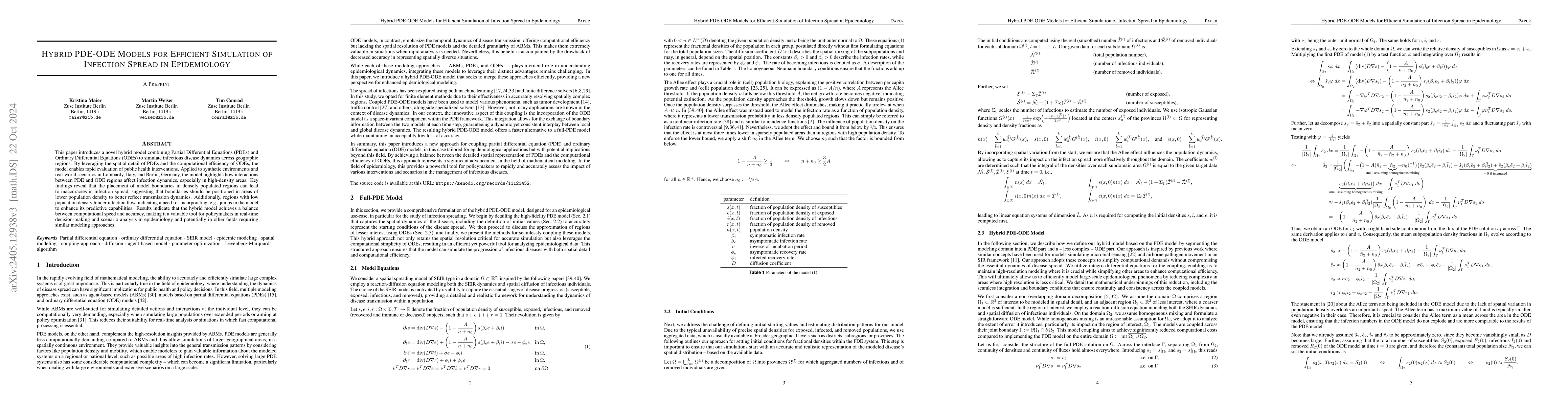 Thumbnail for Hybrid PDE-ODE Models for Efficient Simulation of Infection Spread in
  Epidemiology