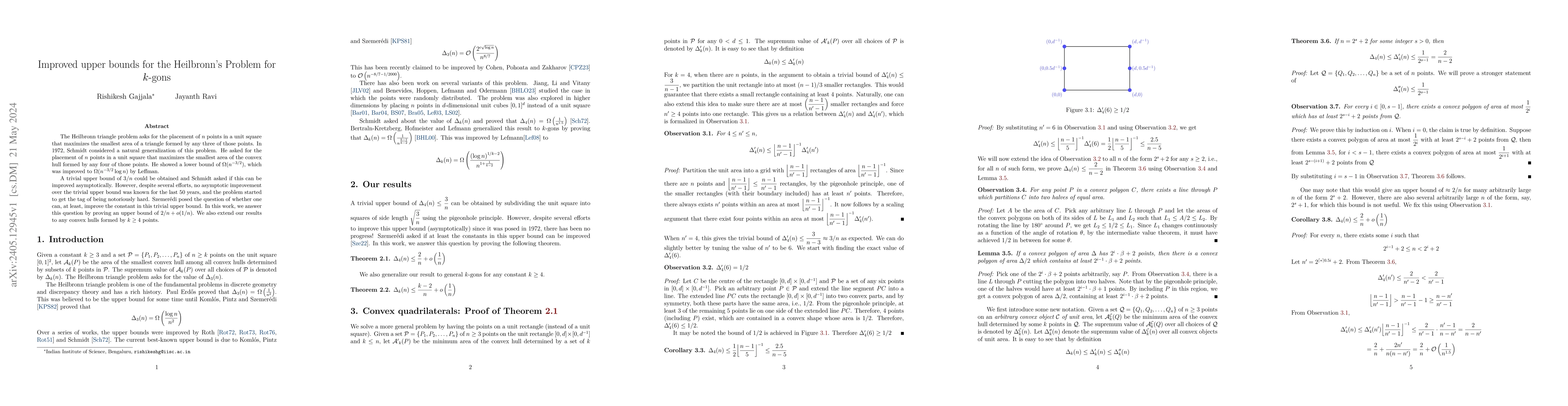 Thumbnail for Improved upper bounds for the Heilbronn's Problem for $k$-gons