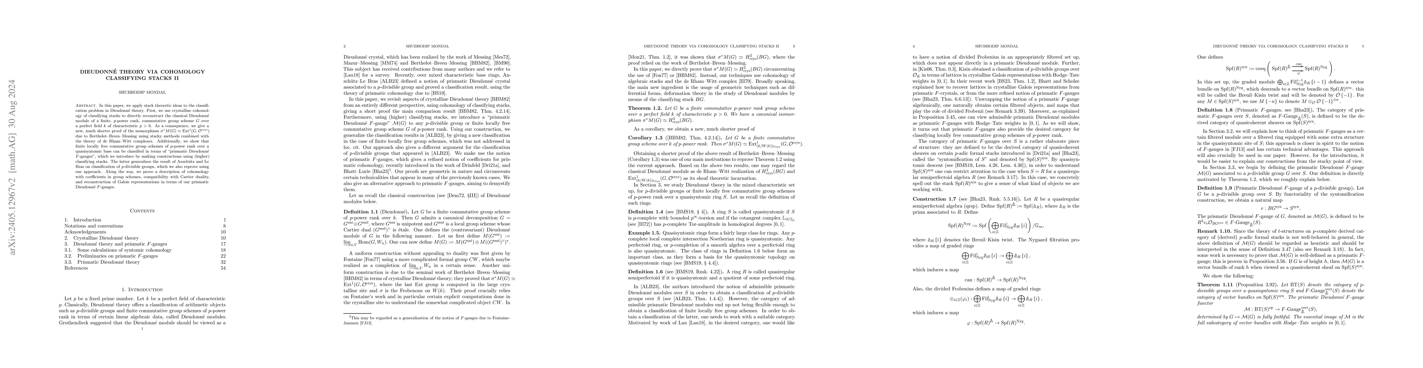 Thumbnail for Dieudonn\'e theory via cohomology classifying stacks II