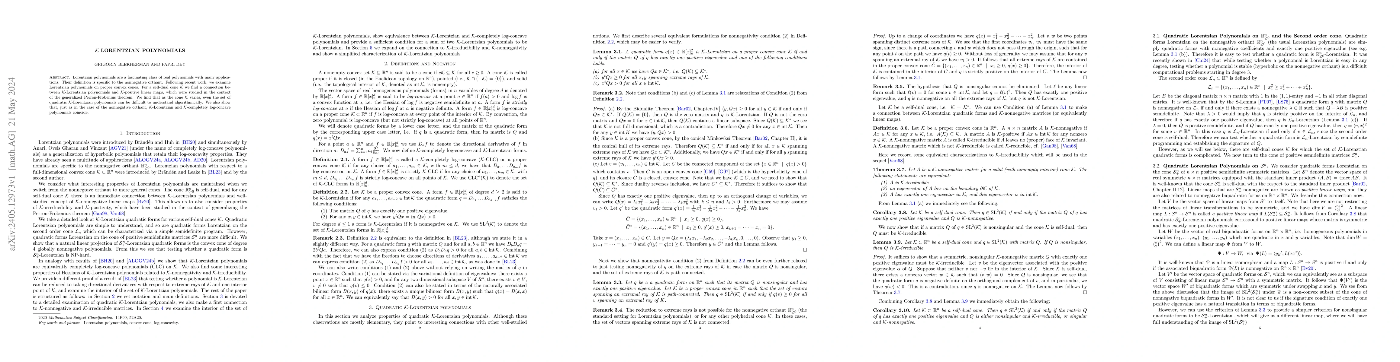 Thumbnail for $\mathcal{K}$-Lorentzian Polynomials