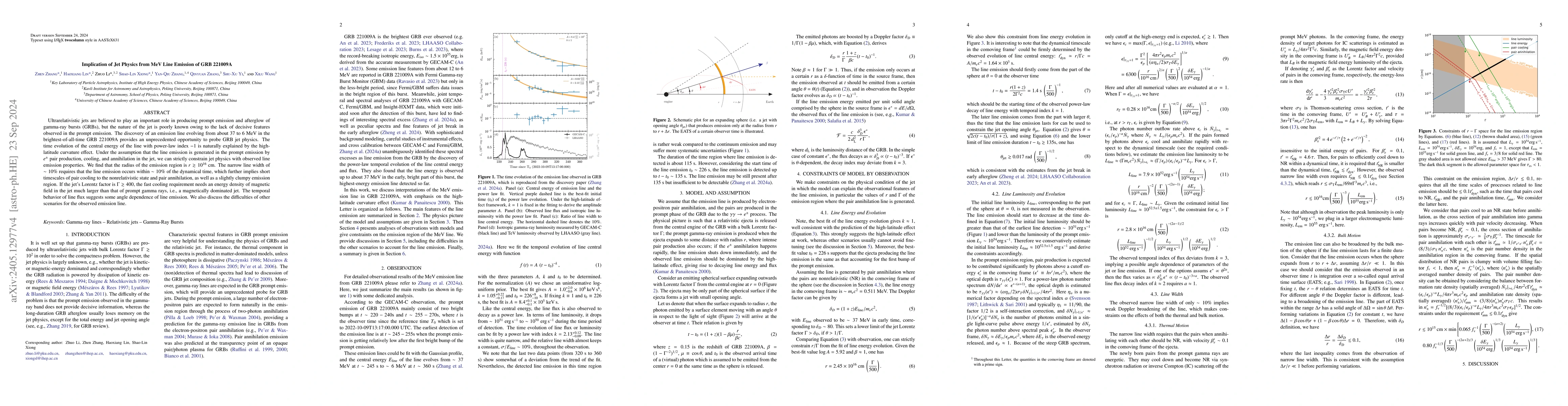 Thumbnail for Implication of Jet Physics from MeV Line Emission of GRB 221009A
