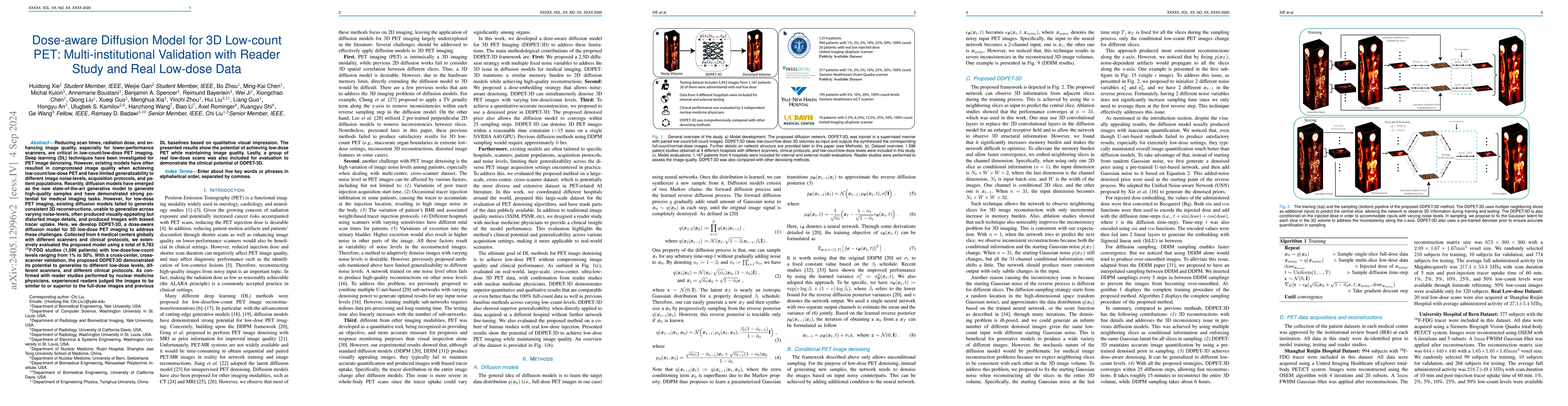 Thumbnail for Dose-aware Diffusion Model for 3D Low-dose PET: Multi-institutional
  Validation with Reader Study and Real Low-dose Data