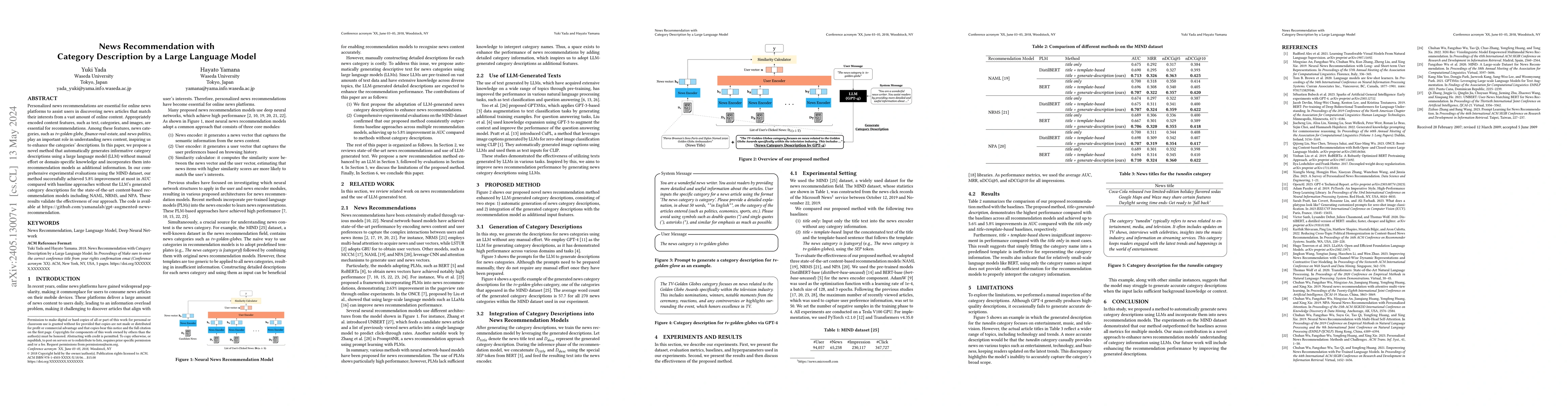 Thumbnail for News Recommendation with Category Description by a Large Language Model
