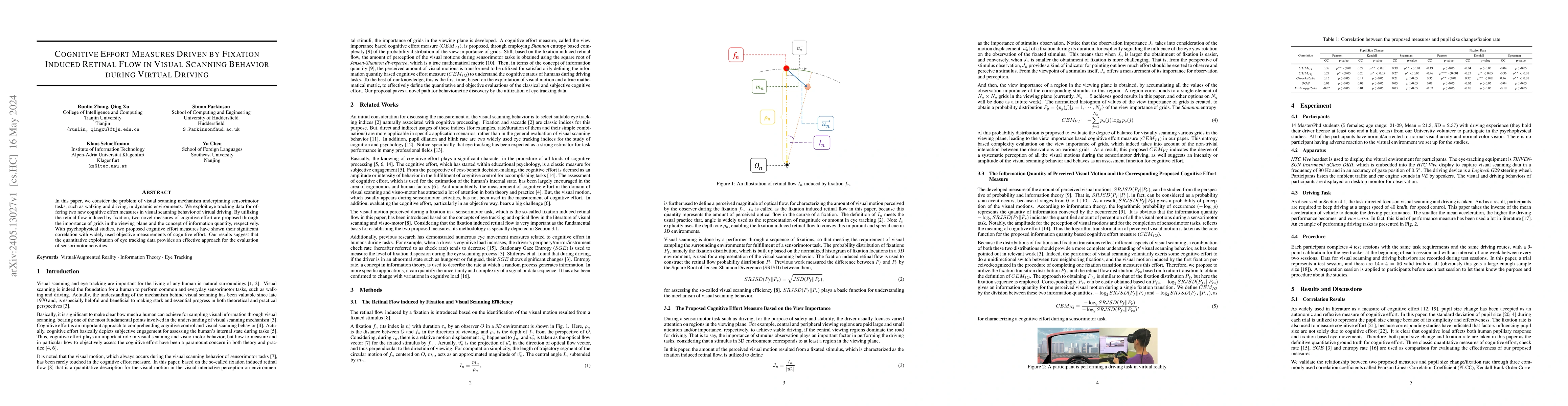 Thumbnail for Cognitive Effort Measures Driven by Fixation Induced Retinal Flow in
  Visual Scanning Behavior during Virtual Driving
