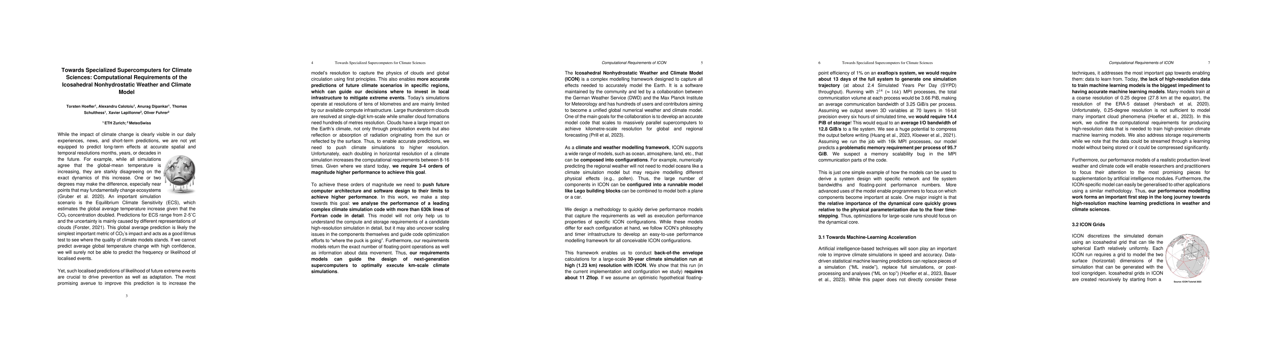 Thumbnail for Towards Specialized Supercomputers for Climate Sciences: Computational
  Requirements of the Icosahedral Nonhydrostatic Weather and Climate Model