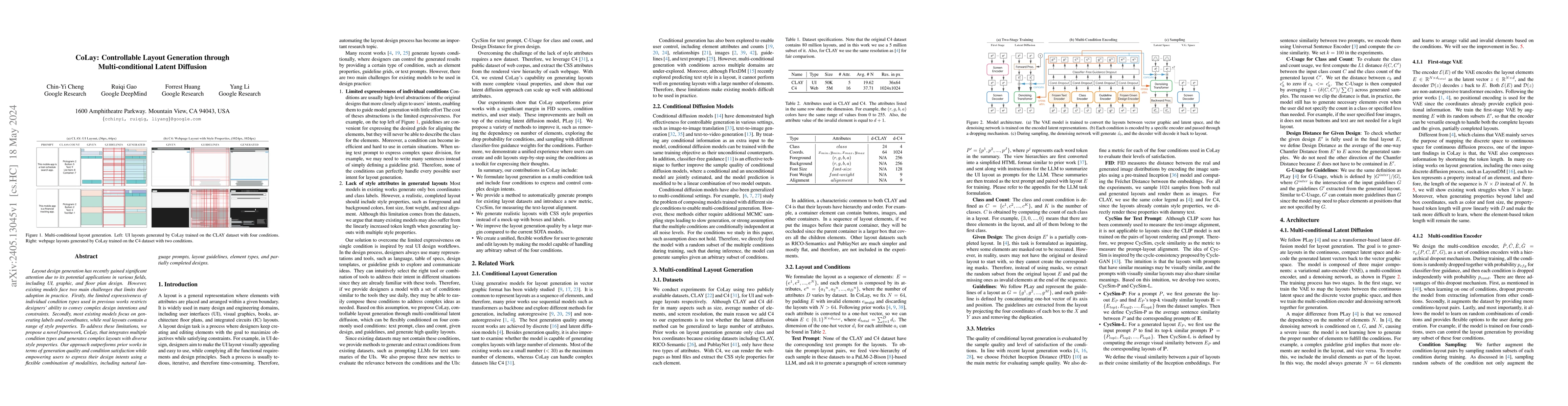 Thumbnail for CoLay: Controllable Layout Generation through Multi-conditional Latent
  Diffusion