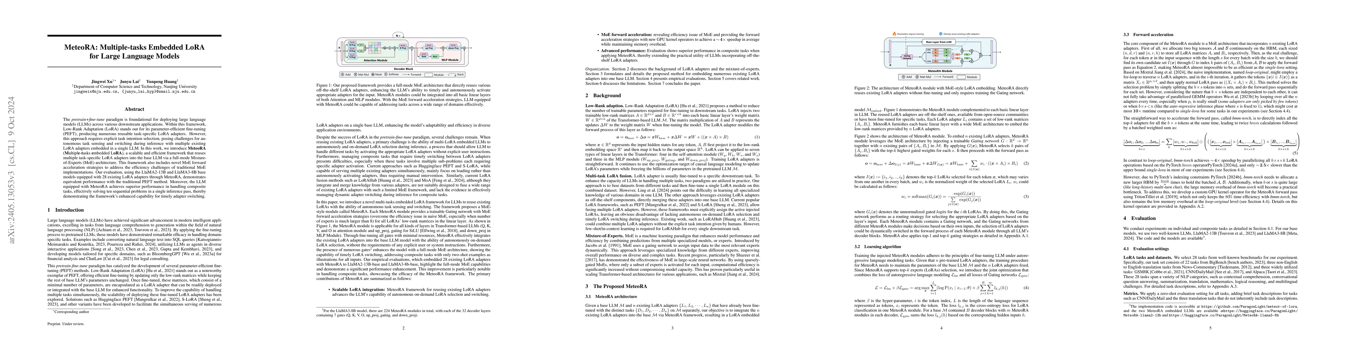 Thumbnail for MeteoRA: Multiple-tasks Embedded LoRA for Large Language Models