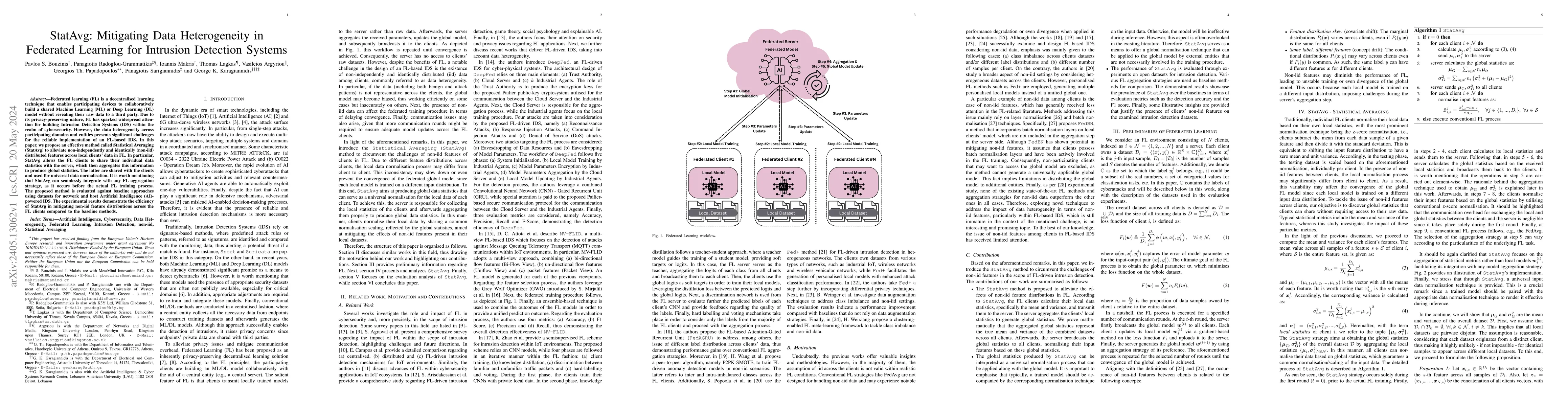 Thumbnail for StatAvg: Mitigating Data Heterogeneity in Federated Learning for
  Intrusion Detection Systems