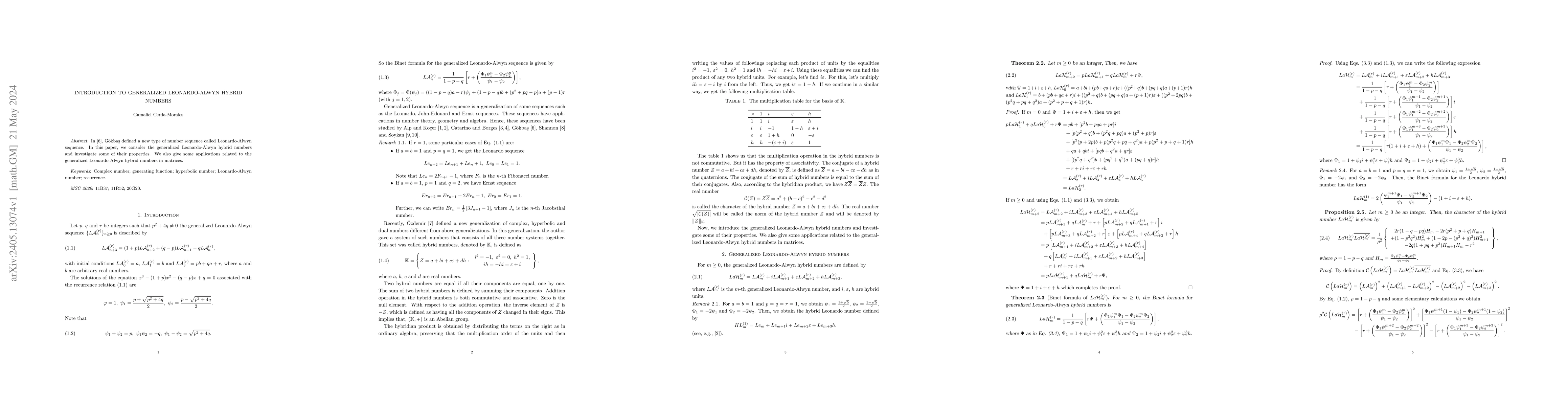 Thumbnail for Introduction to generalized Leonardo-Alwyn hybrid numbers